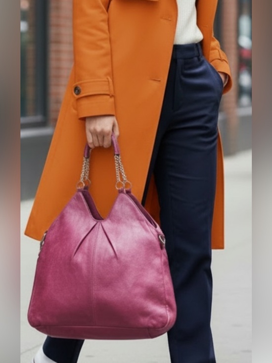 Marzia Handbags - Vintage Marzia Italian Pink Leather Tote Bag with Chain Handles -Large Bag
